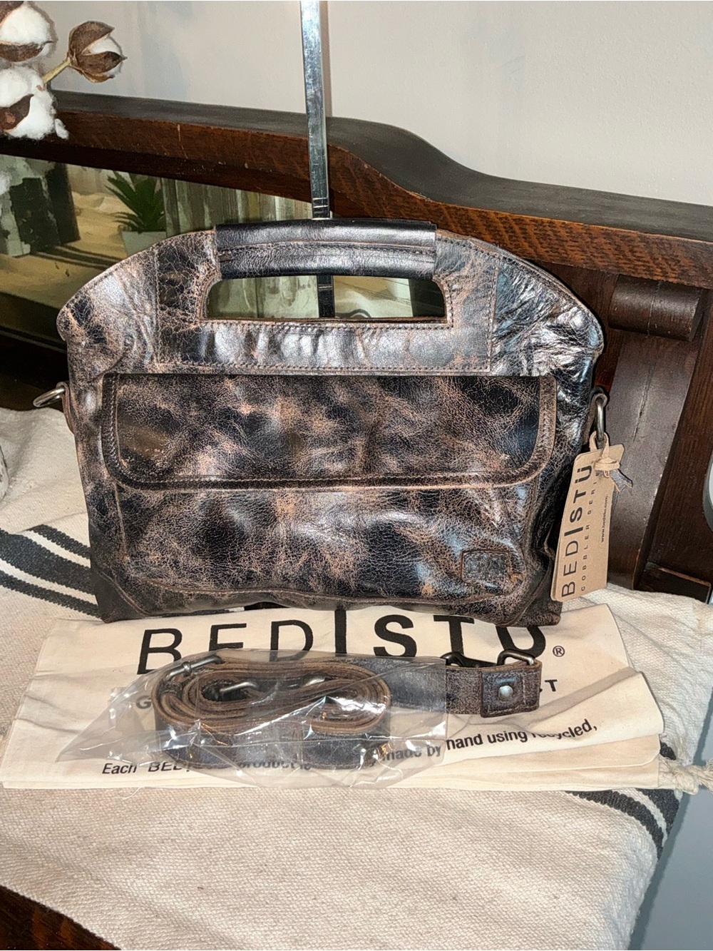 NWT Bed Stu Leather Greenway Handbag Crossbody Bag Black Lux MSRP $265